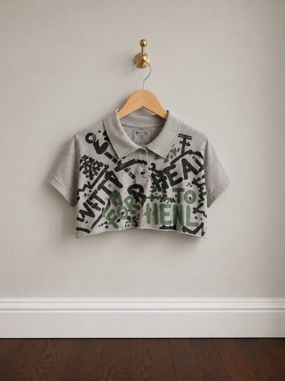 BH+SC Writing From Michael Graffiti Crop Polo